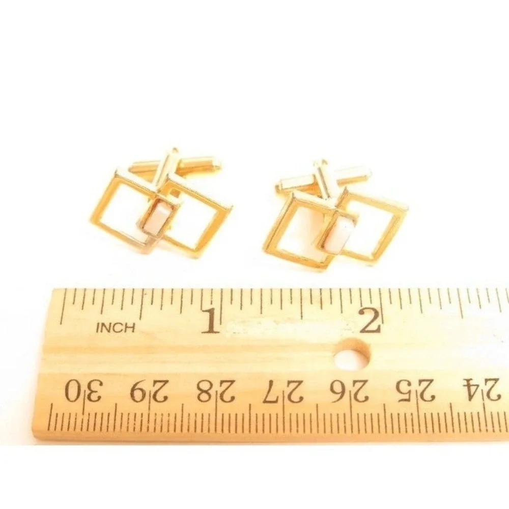 Vintage Gold Plated 2‎ Square White Rhinestone Cufflinks